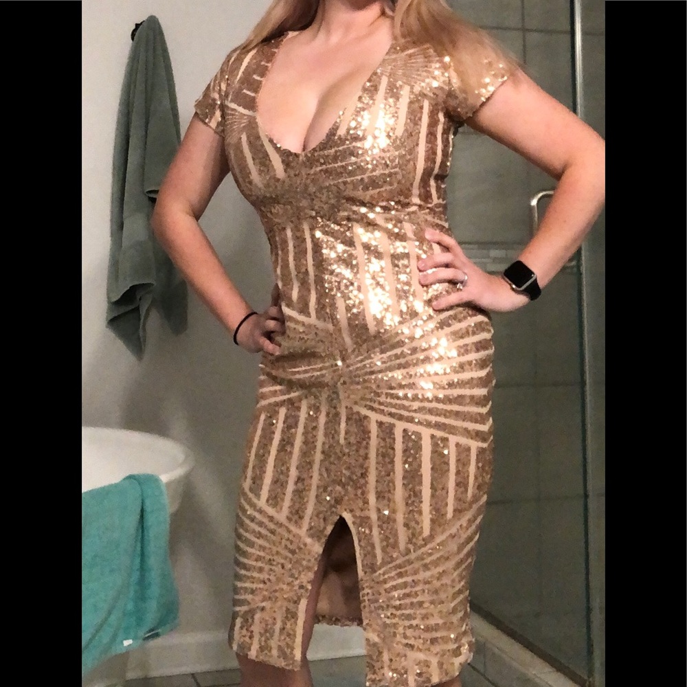 Gold sequin cocktail dress
